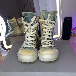 Rick Owens, Babel S19, 100% Calf Leather Sneakers, Size 41, Color Green